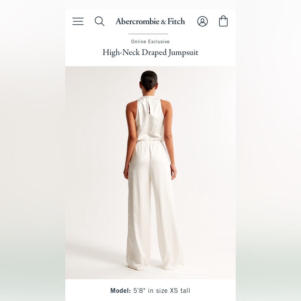 Abercrombie & Fitch PETITE White High-neck Draped Jumpsuit - Picture 3 of 5